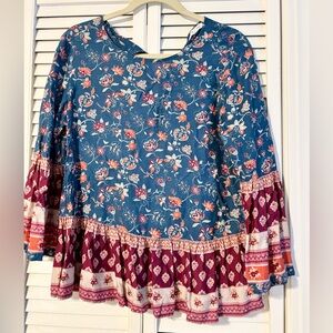 Stylish Cozy Floral Blouse - Blue Floral - Business Casual